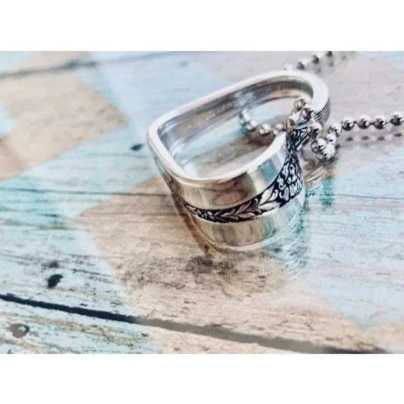 Heart Spoon Necklace, 1930 Princess Royal, Handmade Silverware Jewelry, Flatware - Picture 2 of 7